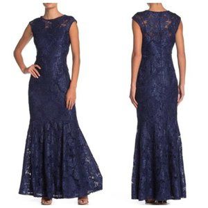 Marina Sleeveless Illusion Yoke Lace Mermaid Dress